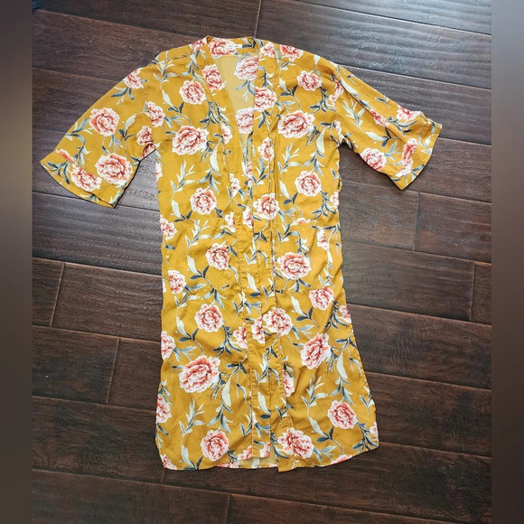 Bleuh Ciel Yellow Floral Vintage Style Kimono Large - Picture 11 of 11